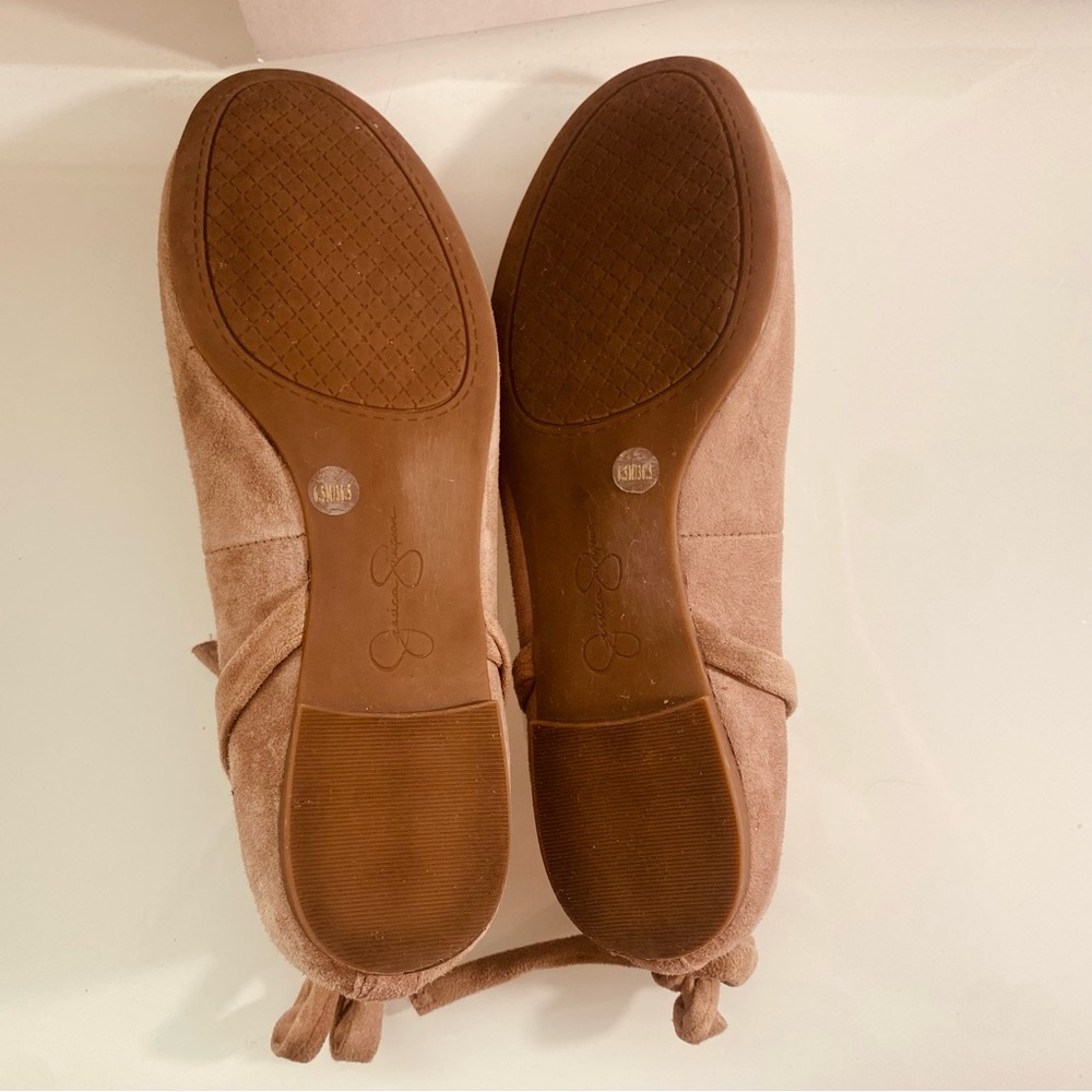 Jessica Simpson Tan Suede Ballet Flats Size 61/2M Straps Comfy Round Toe Ballet - Picture 9 of 12